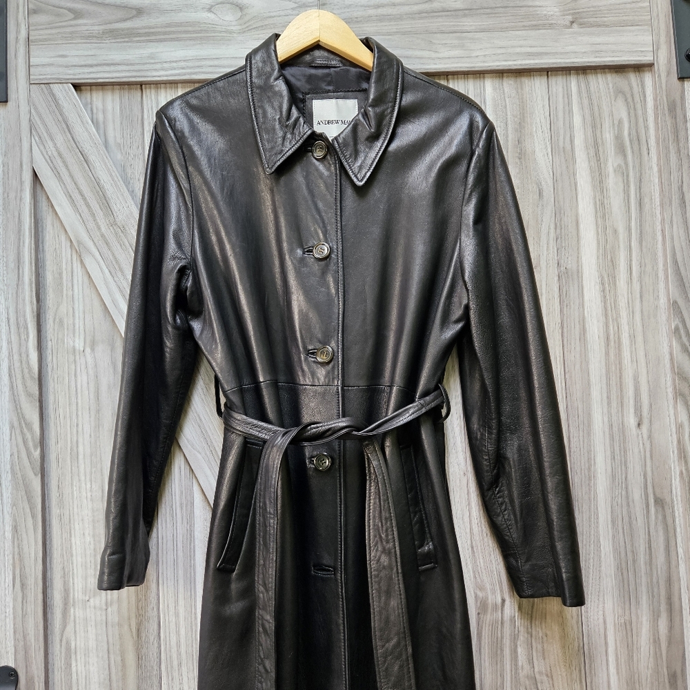 Andrew Marc Trench Leather Coat - Picture 7 of 16